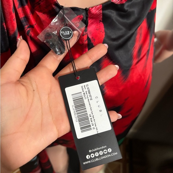 NWT CLUB L LONDON Nasira Black Floral Asymmetric Neck Open Back Mini Dress - Picture 13 of 16